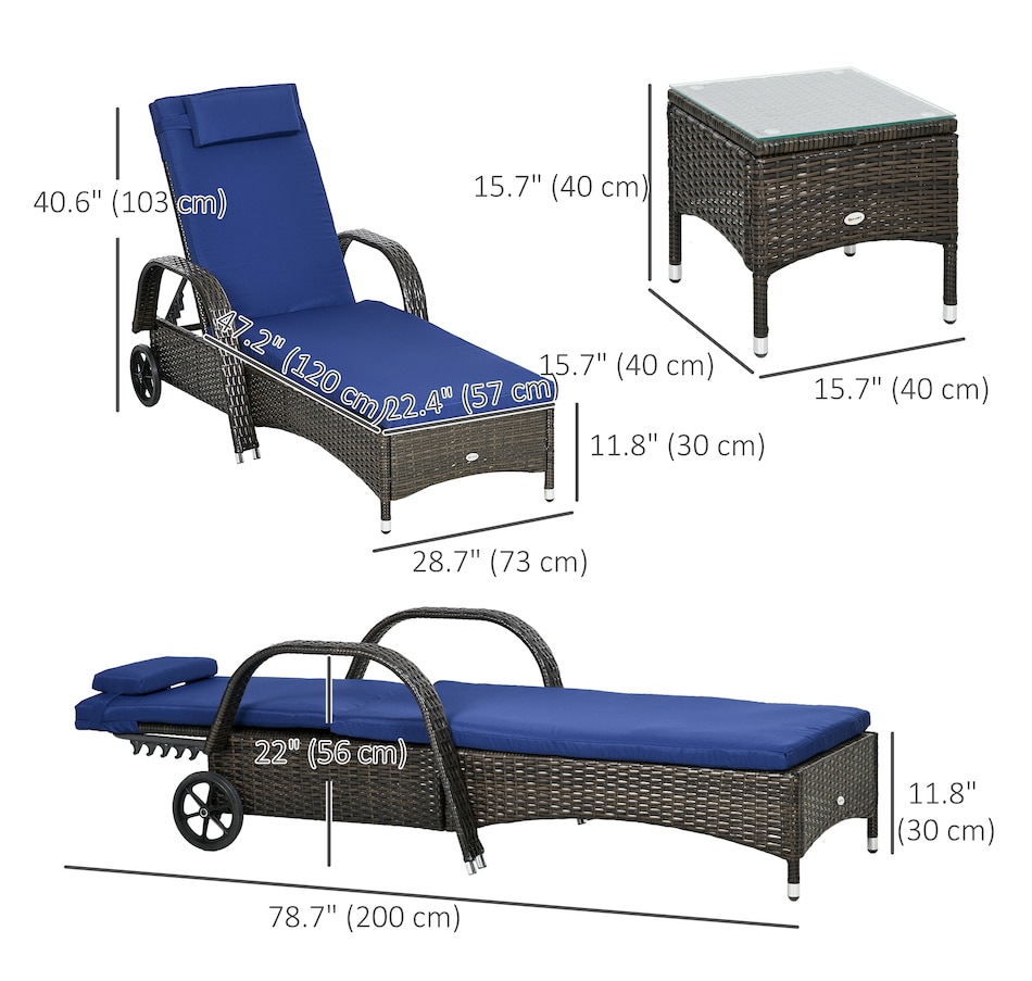 Image 987962_ALTMORE2.jpg, Product 987-962 / Price $459.99, Wicker Patio Lounger Set with Cushions, Reclining Lounger, Dark Blue from Outsunny on TSC.ca's Home & Garden department