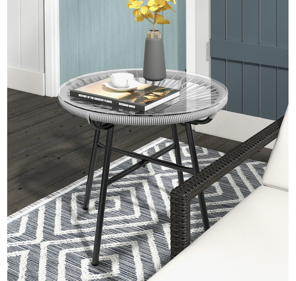 Image 987966_ALTMORE1.jpg, Product 987-966 / Price $57.99, Outsunny Rattan Side Table w/ PE Rattan and Tempered Glass Top, Grey from Outsunny on TSC.ca's Home & Garden department