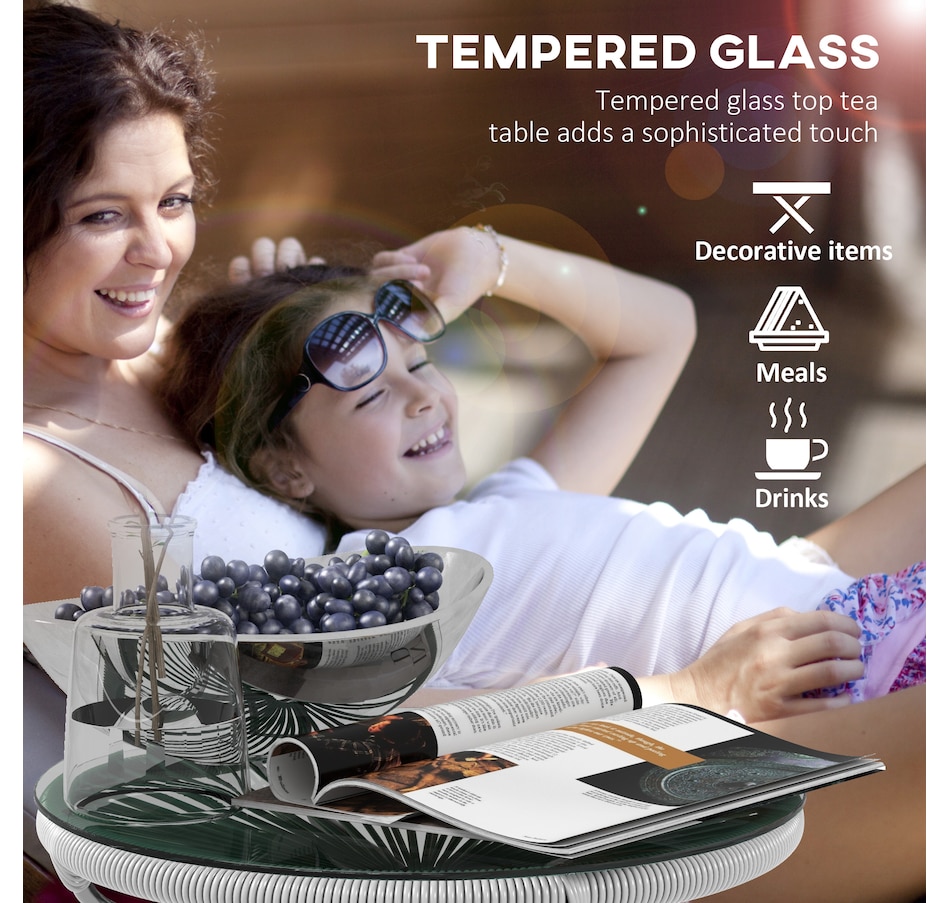 Image 987966_ALTMORE3.jpg, Product 987-966 / Price $57.99, Outsunny Rattan Side Table w/ PE Rattan and Tempered Glass Top, Grey from Outsunny on TSC.ca's Home & Garden department