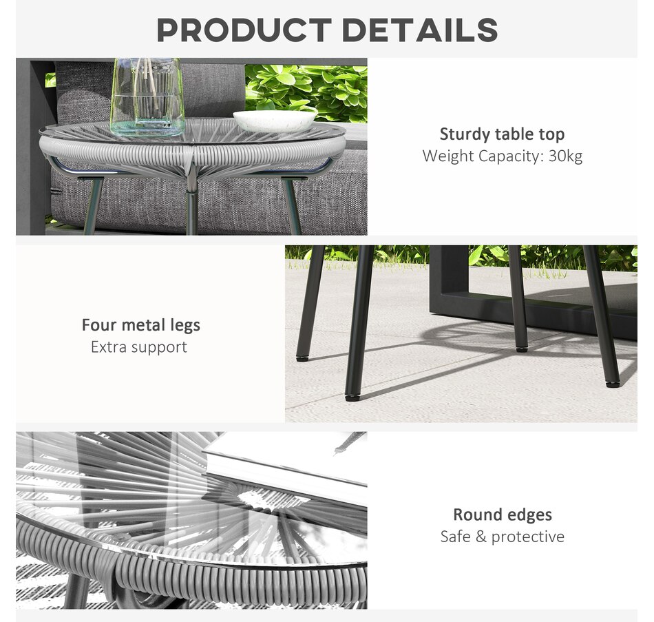 Image 987966_ALTMORE5.jpg, Product 987-966 / Price $57.99, Outsunny Rattan Side Table w/ PE Rattan and Tempered Glass Top, Grey from Outsunny on TSC.ca's Home & Garden department