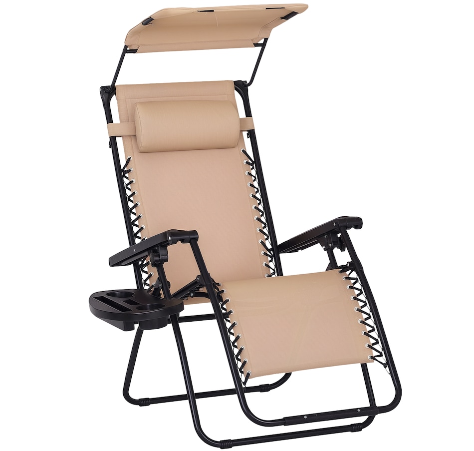 Image 987977.png, Product 987-977 / Price $89.99, Outsunny Foldable Lounge Chair with Canopy Shade, Side Tray, Cup Holder from Outsunny on TSC.ca's Home & Garden department