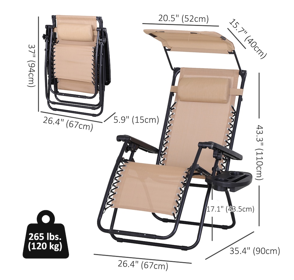 Image 987977_ALTMORE2.jpg, Product 987-977 / Price $89.99, Outsunny Foldable Lounge Chair with Canopy Shade, Side Tray, Cup Holder from Outsunny on TSC.ca's Home & Garden department