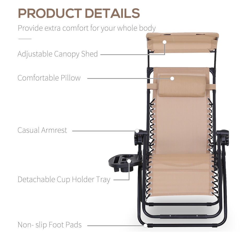 Image 987977_ALTMORE3.jpg, Product 987-977 / Price $89.99, Outsunny Foldable Lounge Chair with Canopy Shade, Side Tray, Cup Holder from Outsunny on TSC.ca's Home & Garden department