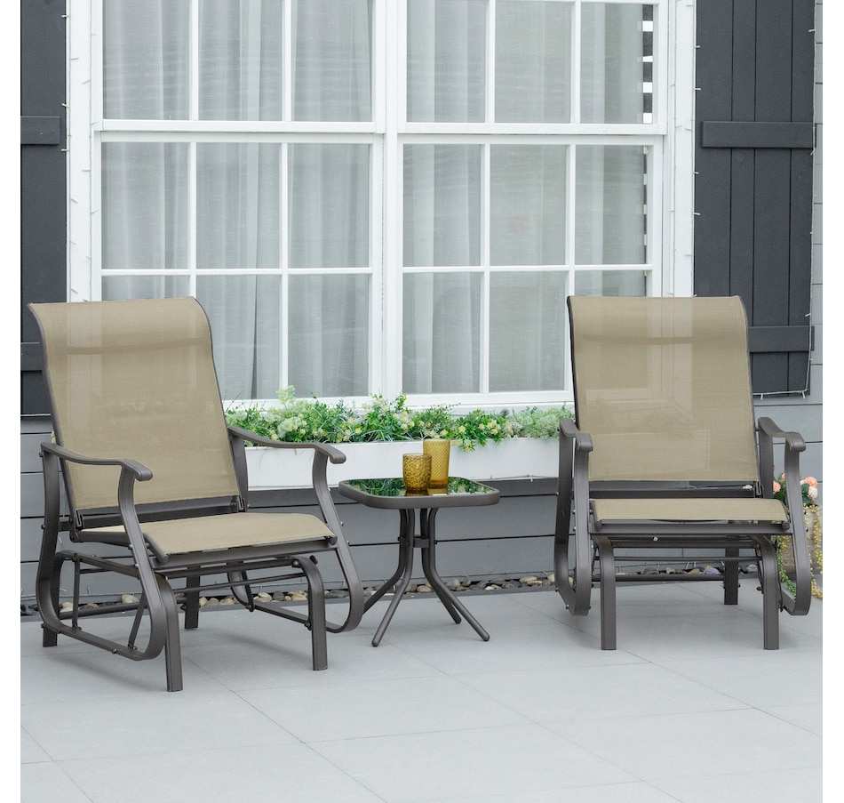 Image 987986_ALTMORE1.jpg, Product 987-986 / Price $254.99, Outsunny 3PCs Glider Rocking Chairs with Table for Patio Garden, Mixed Grey from Outsunny on TSC.ca's Home & Garden department