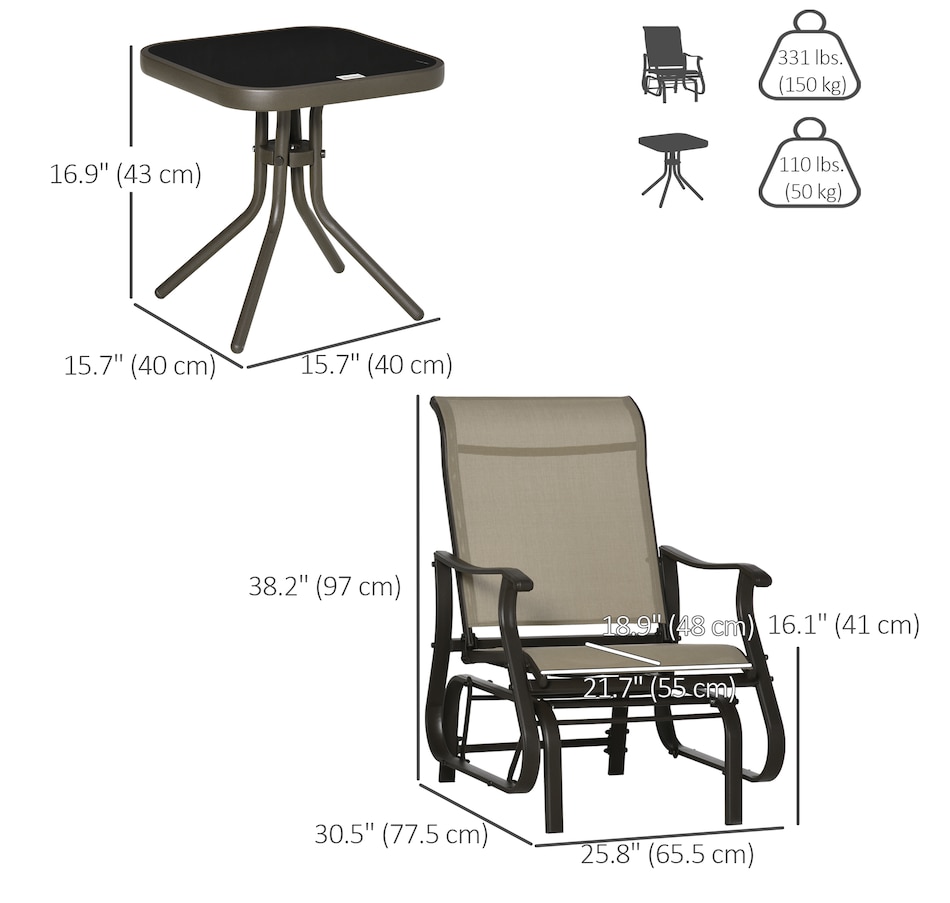 Image 987986_ALTMORE2.jpg, Product 987-986 / Price $254.99, Outsunny 3PCs Glider Rocking Chairs with Table for Patio Garden, Mixed Grey from Outsunny on TSC.ca's Home & Garden department