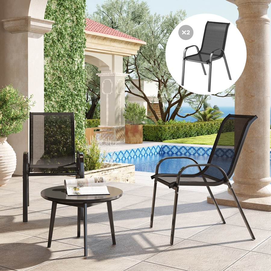 Image 987998_ALTMORE1.jpg, Product 987-998 / Price $76.99, Outsunny Set of 2 Outdoor Patio Dining Chairs Stackable Lawn Chairs, Black from Outsunny on TSC.ca's Home & Garden department