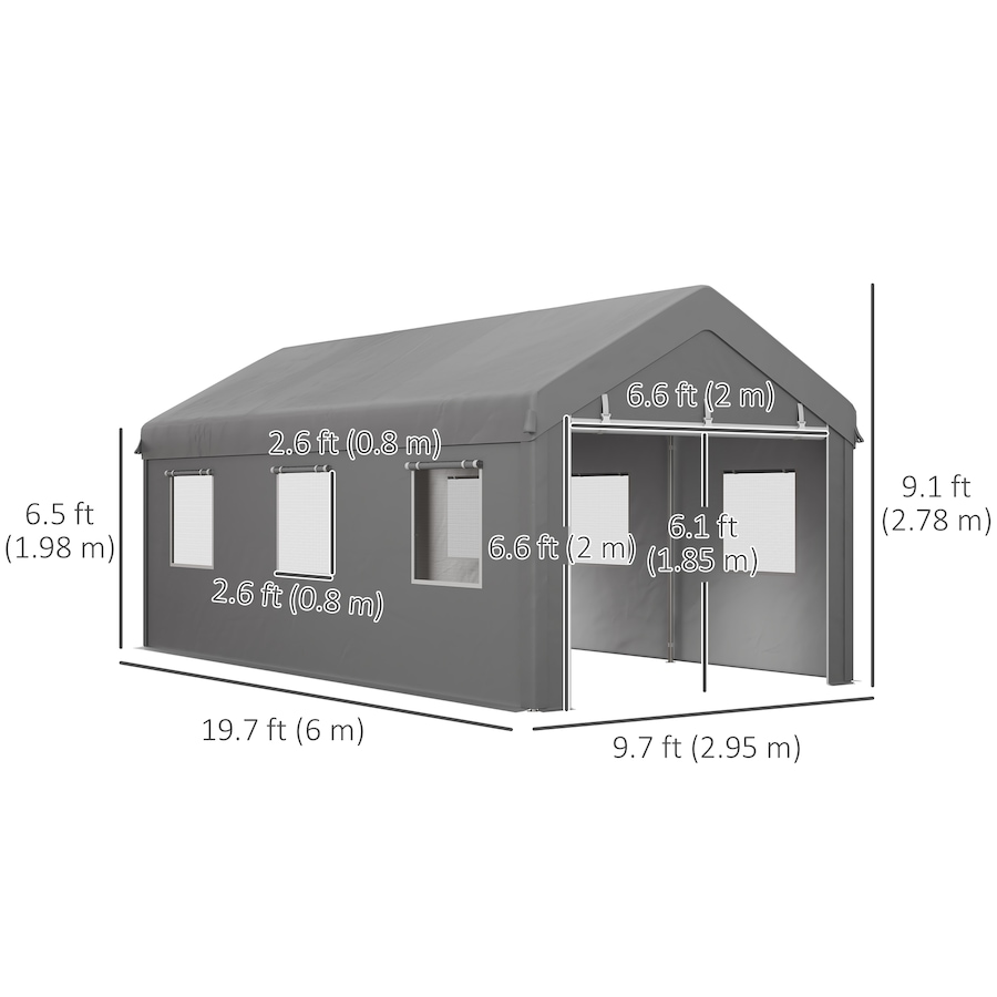 Image 988005_ALTMORE10.jpg, Product 988-005 / Price $469.99, Outsunny 10' x 20' Carport, Heavy Duty Car Port with 6 Window and 2 Doors from Outsunny on TSC.ca's Home & Garden department