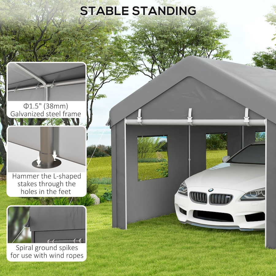 Image 988005_ALTMORE6.jpg, Product 988-005 / Price $469.99, Outsunny 10' x 20' Carport, Heavy Duty Car Port with 6 Window and 2 Doors from Outsunny on TSC.ca's Home & Garden department