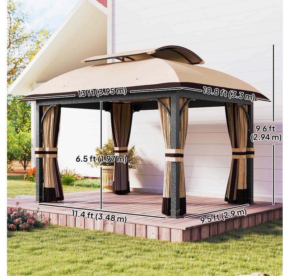 Image 988009_ALTMORE2.jpg, Product 988-009 / Price $509.99, Outsunny 11' x 13' Double Roof Gazebo with Netting & Curtains, Khaki from Outsunny on TSC.ca's Home & Garden department