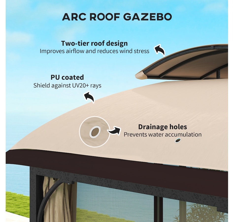 Image 988009_ALTMORE3.jpg, Product 988-009 / Price $509.99, Outsunny 11' x 13' Double Roof Gazebo with Netting & Curtains, Khaki from Outsunny on TSC.ca's Home & Garden department