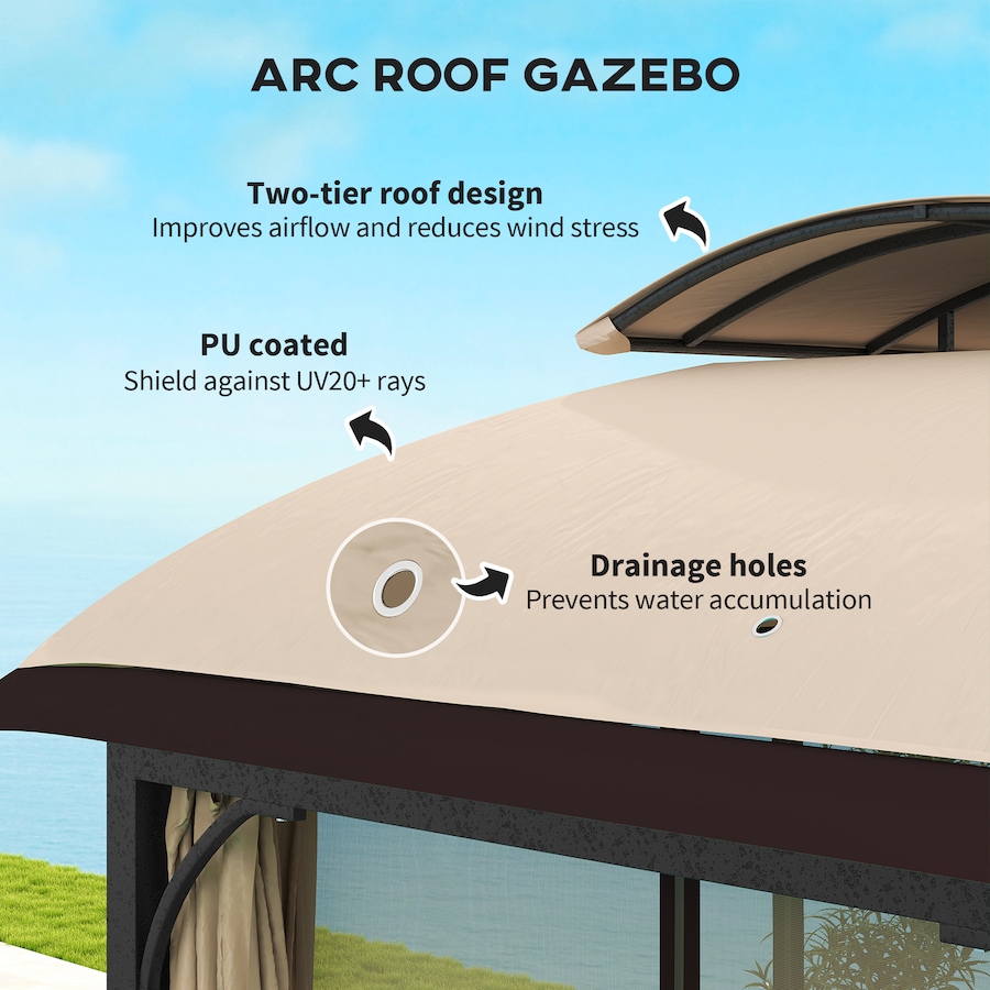 Image 988009_ALTMORE3.jpg, Product 988-009 / Price $494.99, Outsunny 11' x 13' Double Roof Gazebo with Netting & Curtains, Khaki from Outsunny on TSC.ca's Home & Garden department