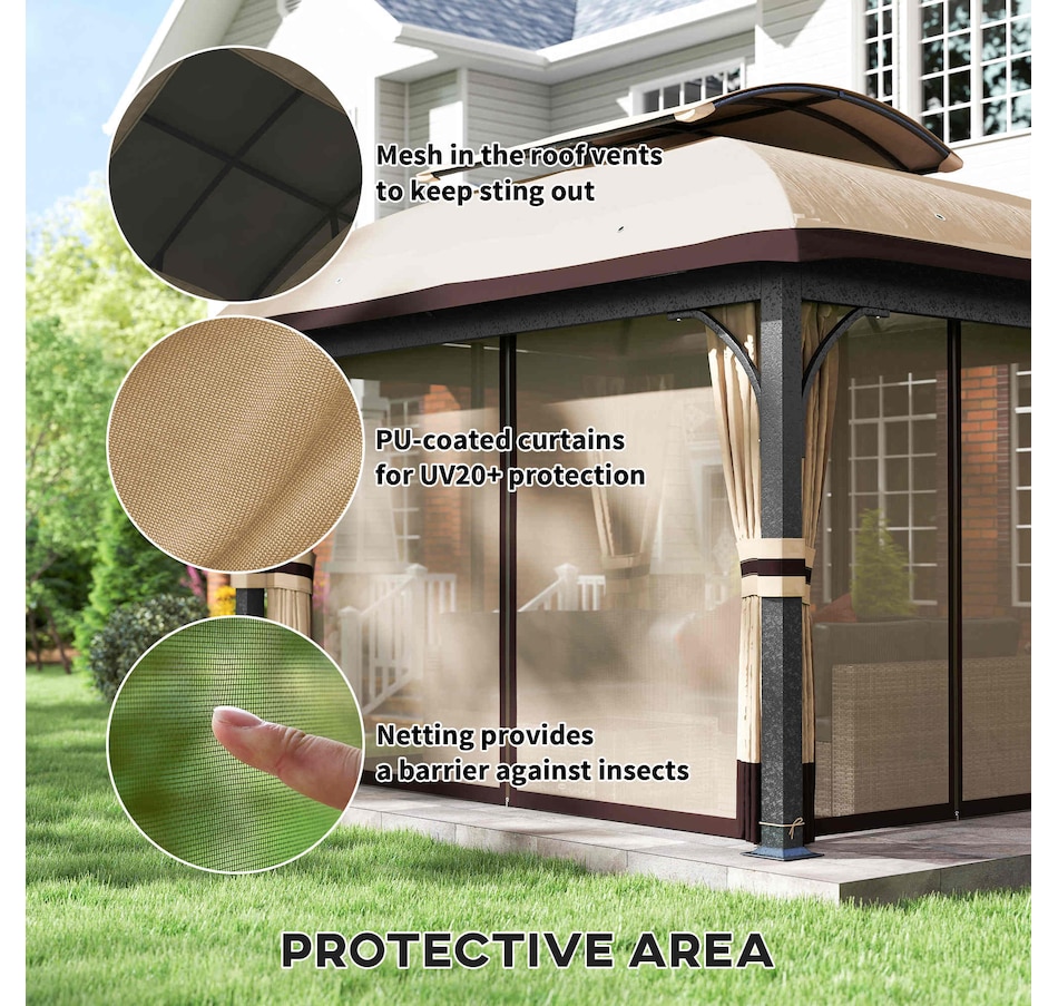 Image 988009_ALTMORE4.jpg, Product 988-009 / Price $509.99, Outsunny 11' x 13' Double Roof Gazebo with Netting & Curtains, Khaki from Outsunny on TSC.ca's Home & Garden department