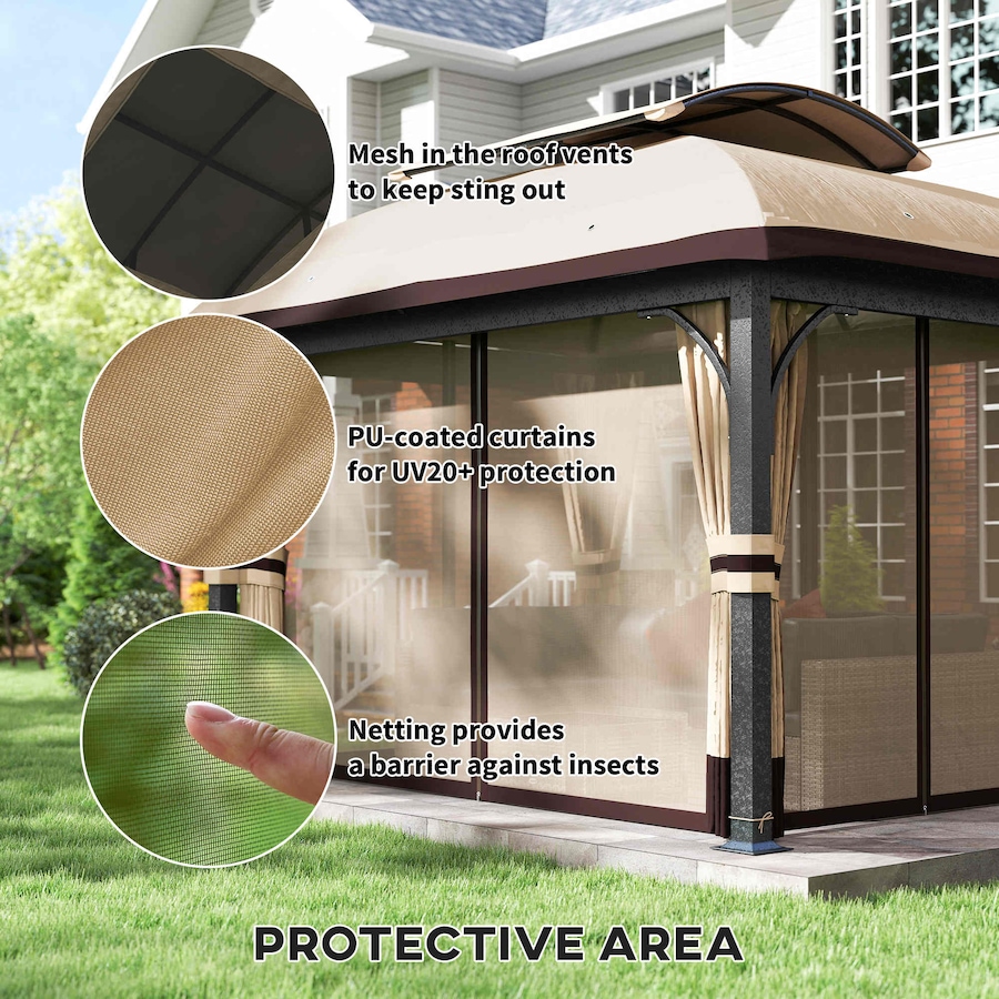 Image 988009_ALTMORE4.jpg, Product 988-009 / Price $494.99, Outsunny 11' x 13' Double Roof Gazebo with Netting & Curtains, Khaki from Outsunny on TSC.ca's Home & Garden department