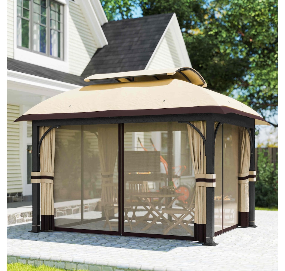 Image 988009_ALTMORE7.jpg, Product 988-009 / Price $509.99, Outsunny 11' x 13' Double Roof Gazebo with Netting & Curtains, Khaki from Outsunny on TSC.ca's Home & Garden department