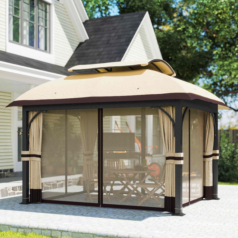 Image 988009_ALTMORE7.jpg, Product 988-009 / Price $494.99, Outsunny 11' x 13' Double Roof Gazebo with Netting & Curtains, Khaki from Outsunny on TSC.ca's Home & Garden department