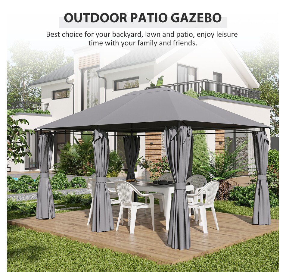 Image 988011_ALTMORE5.jpg, Product 988-011 / Price $249.99, Outsunny 10' x 13' Outdoor Patio Gazebo w/ Steel Frame and Curtains, Grey from Outsunny on TSC.ca's Home & Garden department