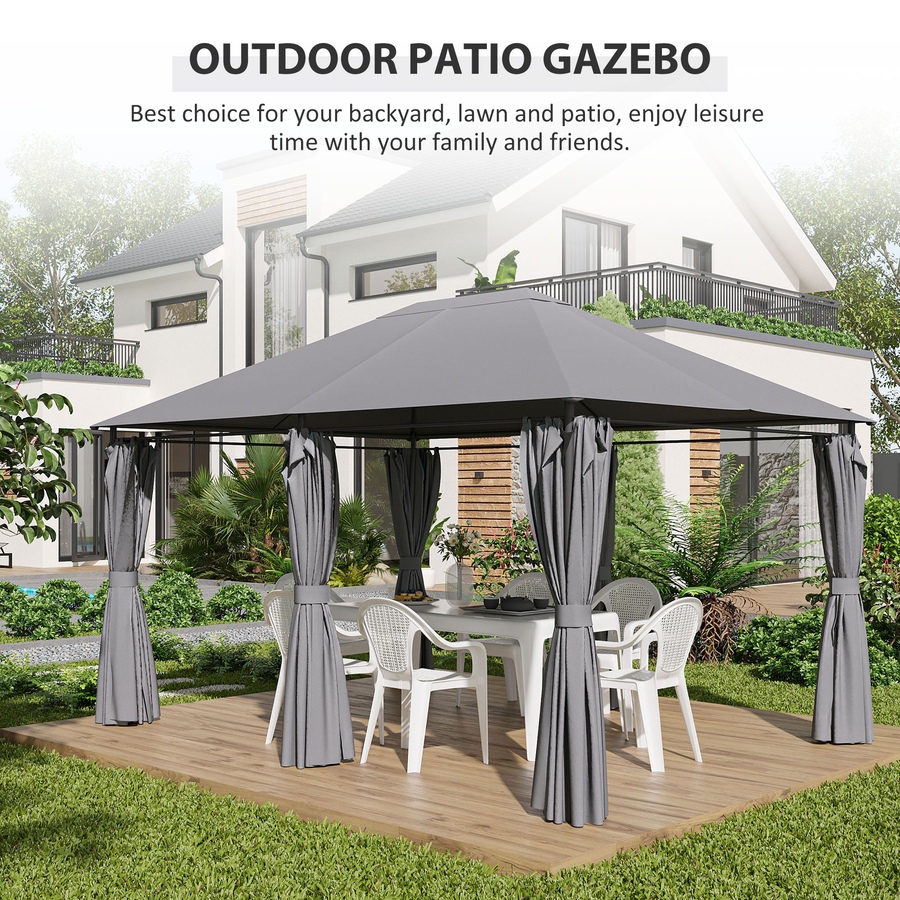Image 988011_ALTMORE5.jpg, Product 988-011 / Price $239.99, Outsunny 10' x 13' Outdoor Patio Gazebo w/ Steel Frame and Curtains, Grey from Outsunny on TSC.ca's Home & Garden department