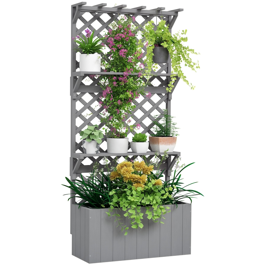 Image 988013.jpg, Product 988-013 / Price $134.99, Outsunny Raised Garden Bed with Trellis and Plant Shelf, Grey from Outsunny on TSC.ca's Home & Garden department