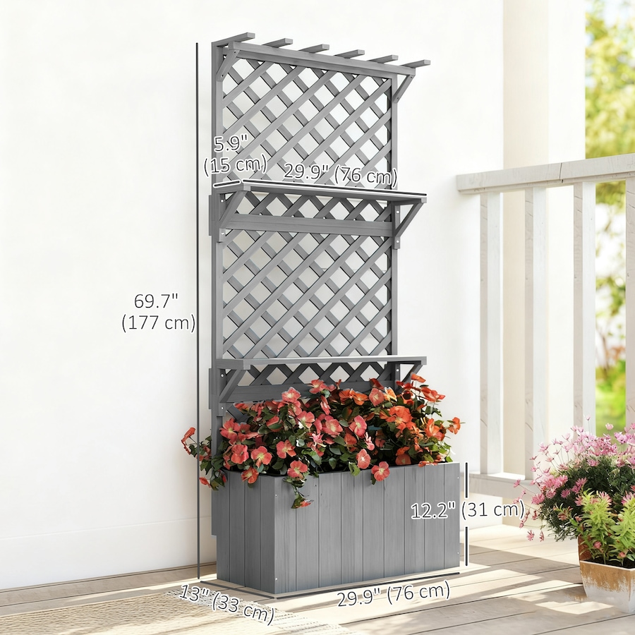 Image 988013_ALTMORE2.jpg, Product 988-013 / Price $134.99, Outsunny Raised Garden Bed with Trellis and Plant Shelf, Grey from Outsunny on TSC.ca's Home & Garden department