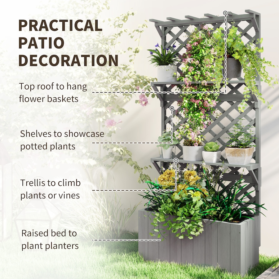 Image 988013_ALTMORE3.jpg, Product 988-013 / Price $134.99, Outsunny Raised Garden Bed with Trellis and Plant Shelf, Grey from Outsunny on TSC.ca's Home & Garden department