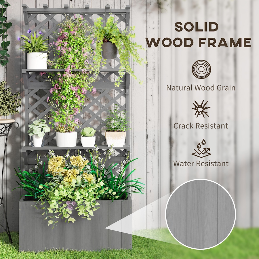 Image 988013_ALTMORE6.jpg, Product 988-013 / Price $134.99, Outsunny Raised Garden Bed with Trellis and Plant Shelf, Grey from Outsunny on TSC.ca's Home & Garden department
