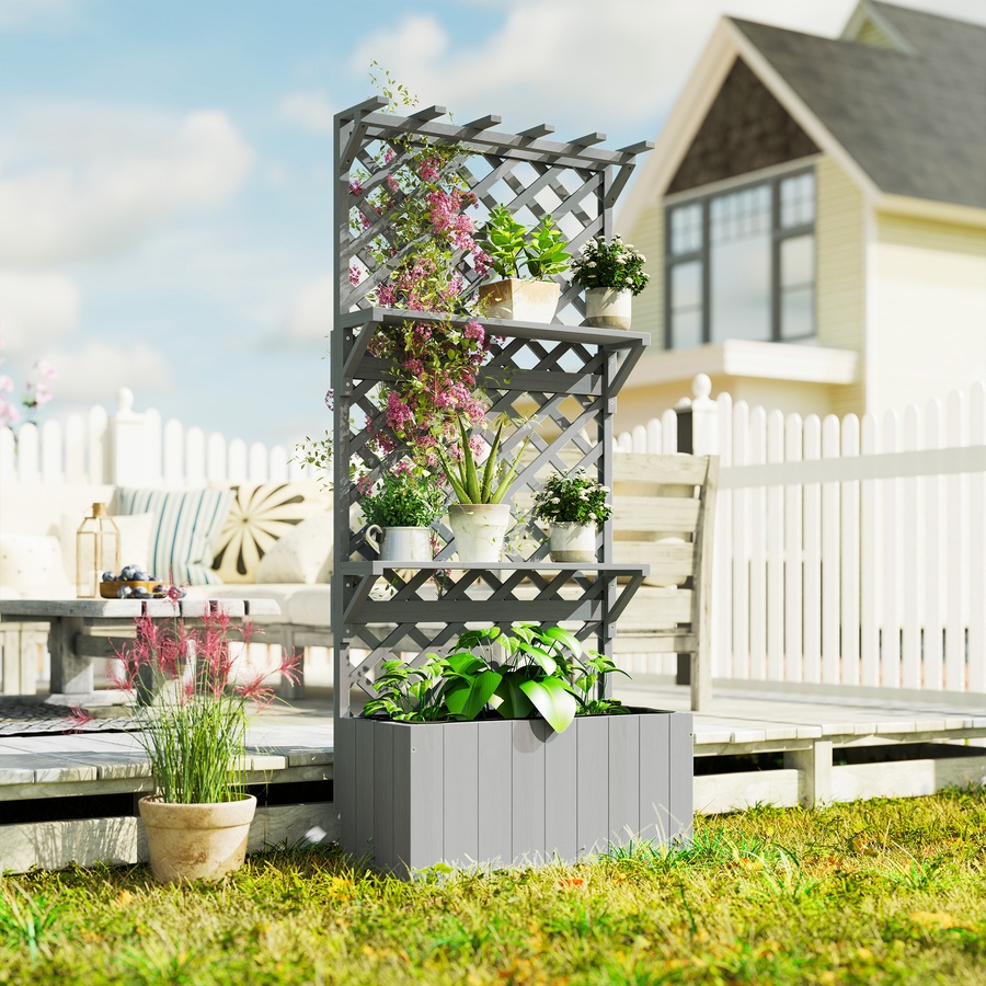 Image 988013_ALTMORE7.jpg, Product 988-013 / Price $134.99, Outsunny Raised Garden Bed with Trellis and Plant Shelf, Grey from Outsunny on TSC.ca's Home & Garden department