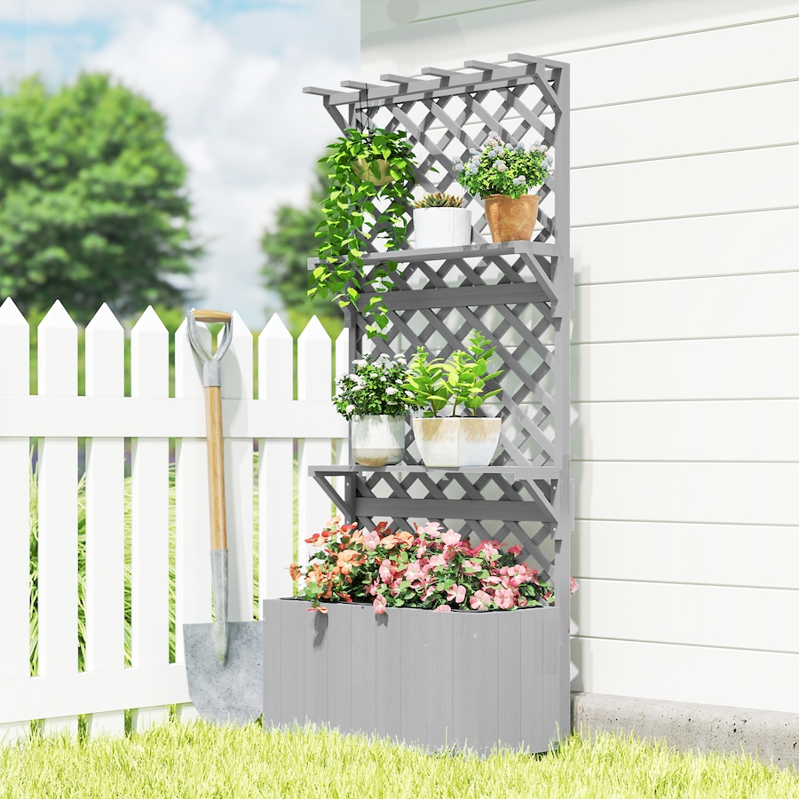 Image 988013_ALTMORE8.jpg, Product 988-013 / Price $134.99, Outsunny Raised Garden Bed with Trellis and Plant Shelf, Grey from Outsunny on TSC.ca's Home & Garden department