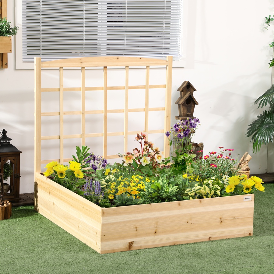 Image 988019_ALTMORE1.jpg, Product 988-019 / Price $69.99, Outsunny Large Raised Garden Bed Wooden Planters Box with Trellis, Natural from Outsunny on TSC.ca's Home & Garden department