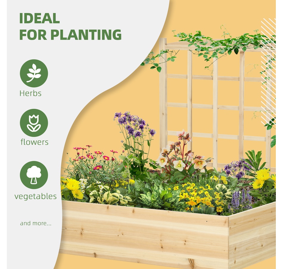 Image 988019_ALTMORE5.jpg, Product 988-019 / Price $89.99, Outsunny Large Raised Garden Bed Wooden Planters Box with Trellis, Natural from Outsunny on TSC.ca's Home & Garden department