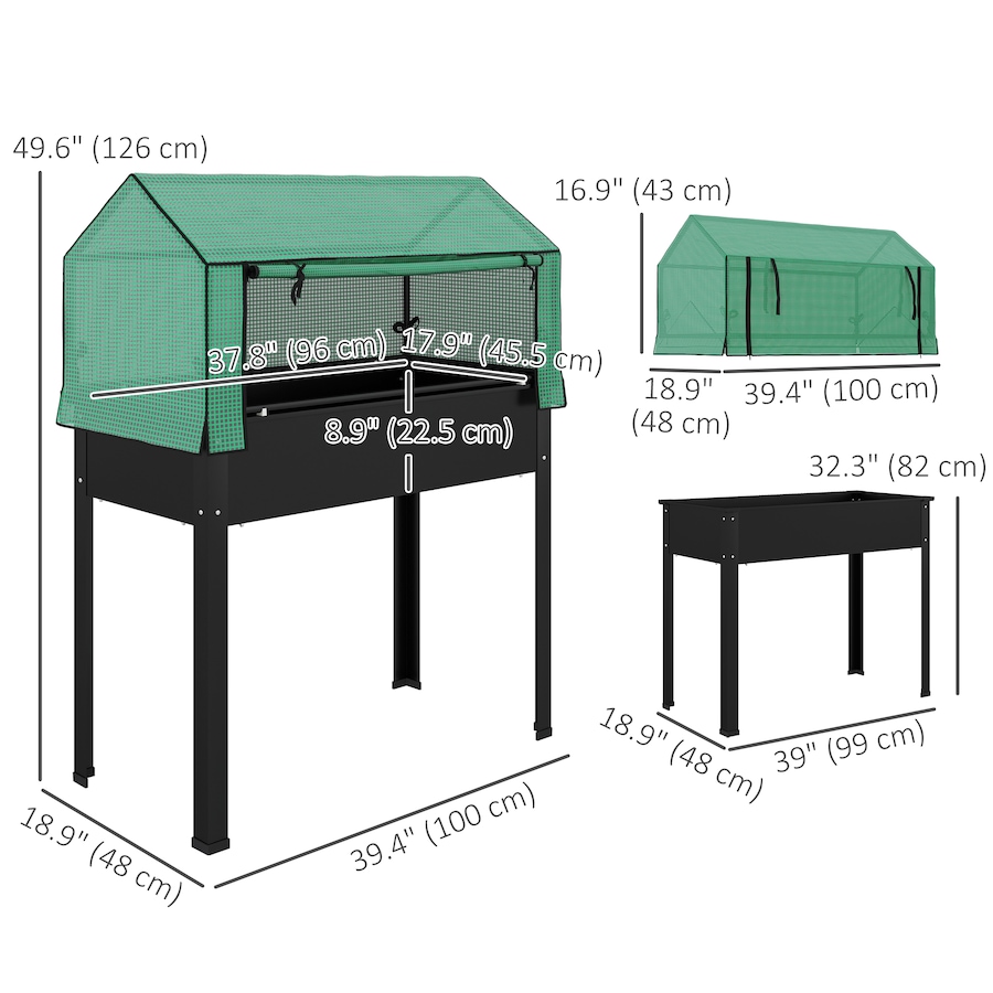 Image 988020_ALTMORE2.jpg, Product 988-020 / Price $89.99, Outsunny Raised Garden Bed Planter with PE Greenhouse Cover, Black from Outsunny on TSC.ca's Home & Garden department