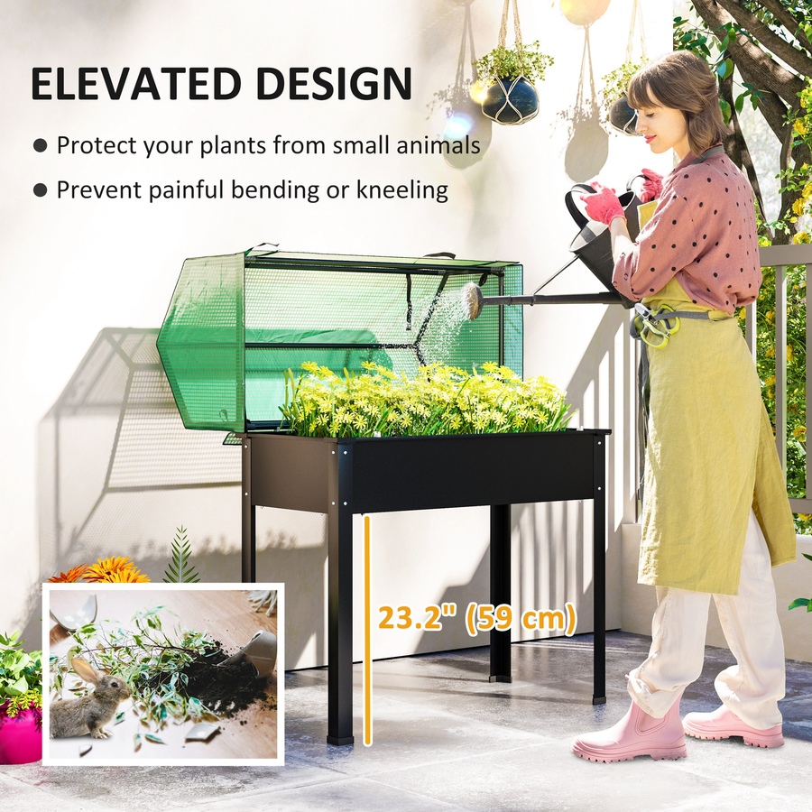 Image 988020_ALTMORE4.jpg, Product 988-020 / Price $89.99, Outsunny Raised Garden Bed Planter with PE Greenhouse Cover, Black from Outsunny on TSC.ca's Home & Garden department