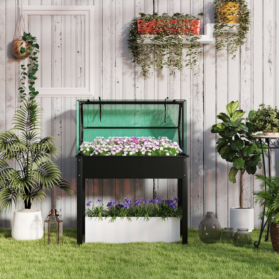 Image 988020_ALTMORE7.jpg, Product 988-020 / Price $89.99, Outsunny Raised Garden Bed Planter with PE Greenhouse Cover, Black from Outsunny on TSC.ca's Home & Garden department