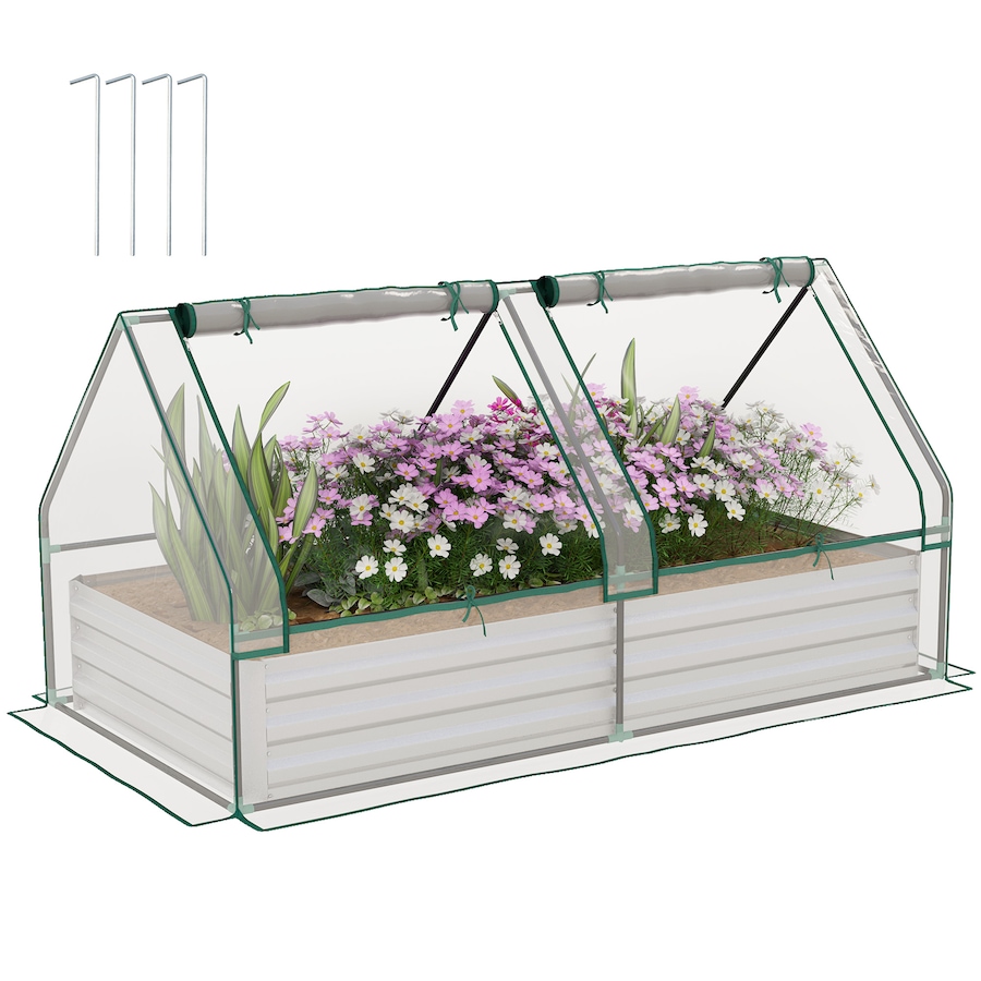 Image 988030.jpg, Product 988-030 / Price $79.99, Outsunny 6' x 3' Raised Garden Bed with Small Greenhouse, Clear and Silver from Outsunny on TSC.ca's Home & Garden department