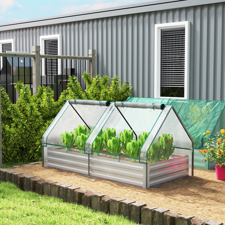 Image 988030_ALTMORE1.jpg, Product 988-030 / Price $79.99, Outsunny 6' x 3' Raised Garden Bed with Small Greenhouse, Clear and Silver from Outsunny on TSC.ca's Home & Garden department