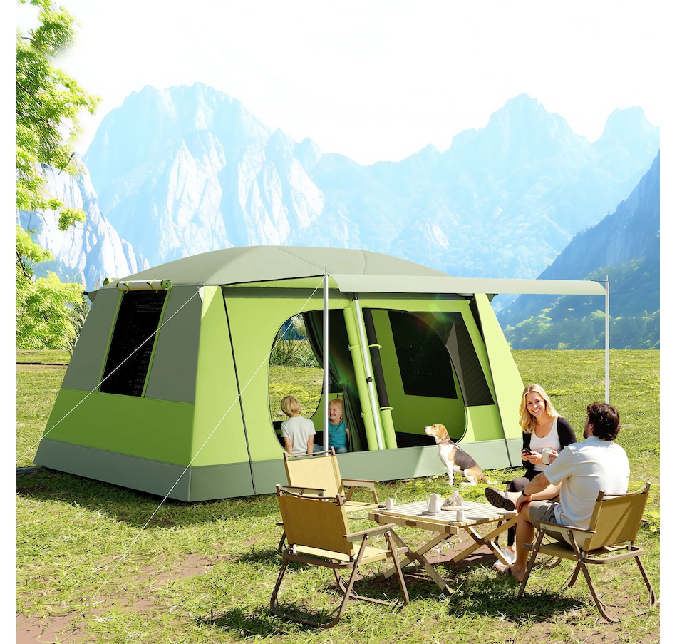 Image 988035_ALTMORE1.jpg, Product 988-035 / Price $239.99, Outsunny 4 Person Camping Tent, 2-Room Dome Tent with Porch, Green from Outsunny on TSC.ca's Health & Fitness department