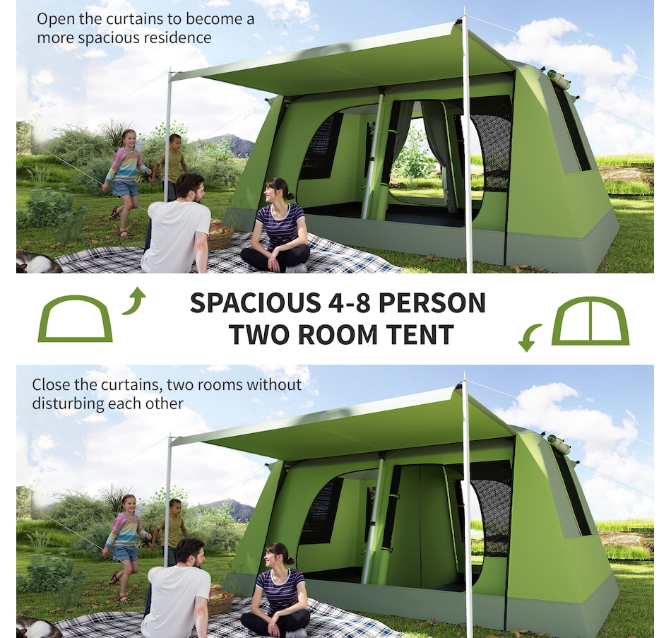 Image 988035_ALTMORE3.jpg, Product 988-035 / Price $239.99, Outsunny 4 Person Camping Tent, 2-Room Dome Tent with Porch, Green from Outsunny on TSC.ca's Health & Fitness department