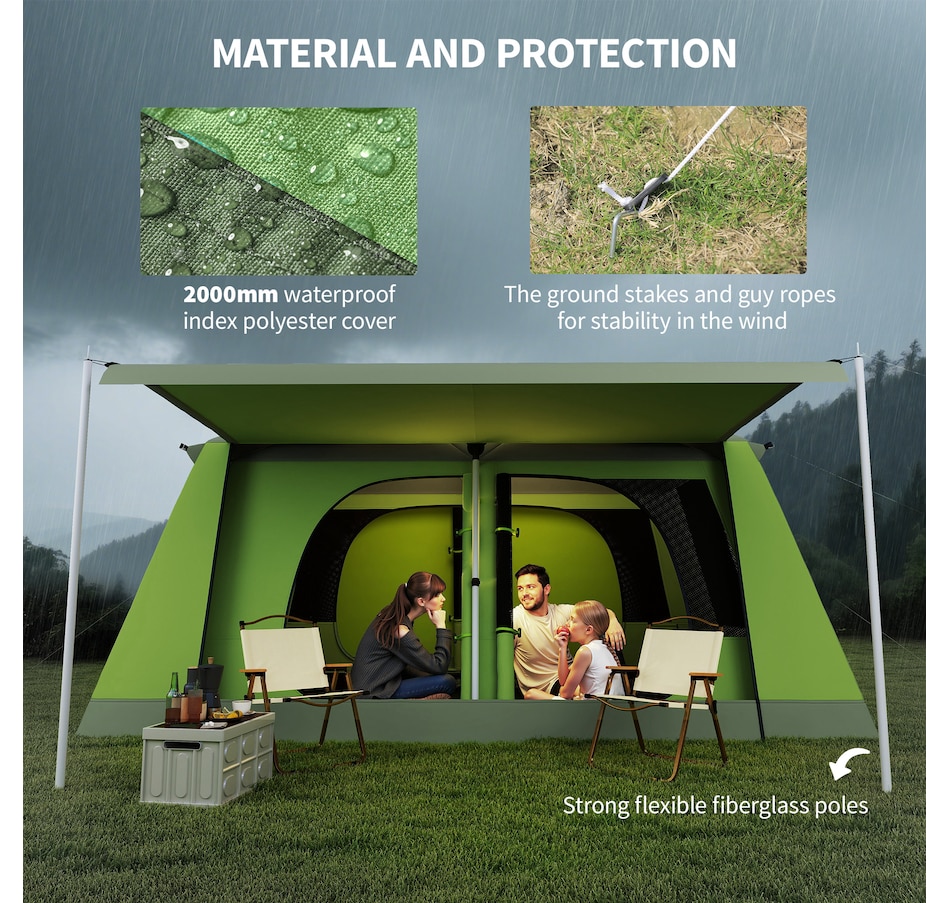 Image 988035_ALTMORE4.jpg, Product 988-035 / Price $239.99, Outsunny 4 Person Camping Tent, 2-Room Dome Tent with Porch, Green from Outsunny on TSC.ca's Health & Fitness department