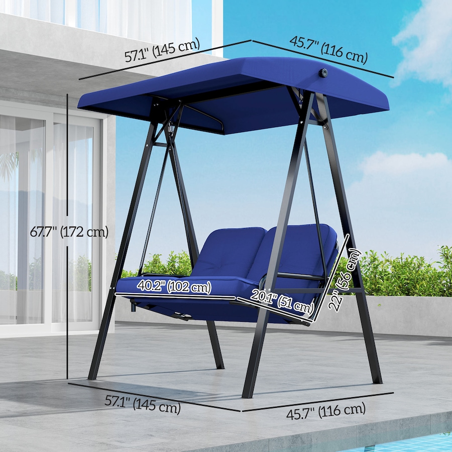 Image 988043_ALTMORE2.jpg, Product 988-043 / Price $265.99, Outsunny 2 Seater Outdoor Swing Chair Porch Swing Bench with Canopy, Blue from Outsunny on TSC.ca's Home & Garden department