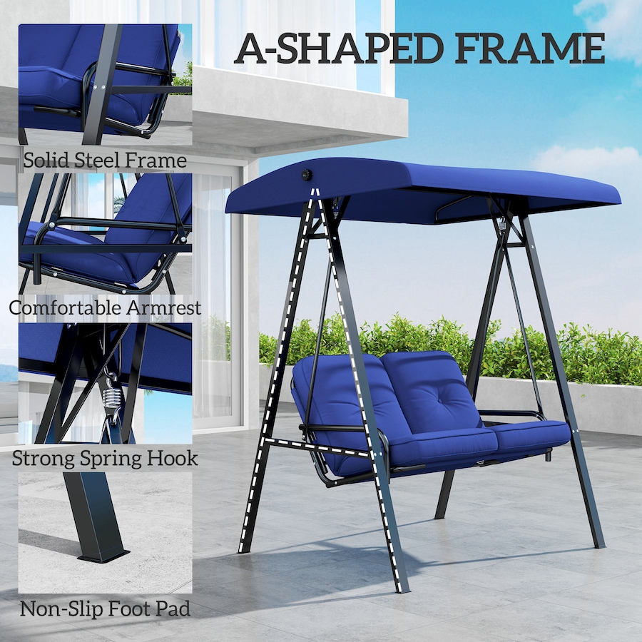 Image 988043_ALTMORE5.jpg, Product 988-043 / Price $265.99, Outsunny 2 Seater Outdoor Swing Chair Porch Swing Bench with Canopy, Blue from Outsunny on TSC.ca's Home & Garden department
