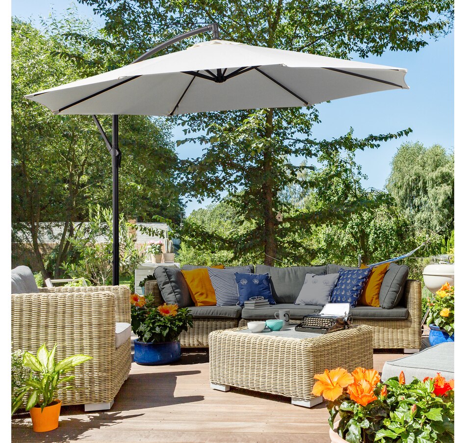 Image 988049_ALTMORE1.jpg, Product 988-049 / Price $119.99, Outsunny 9.7ft Offset Patio Umbrella, Hanging Cantilever Parasol w/ Base from Outsunny on TSC.ca's Home & Garden department