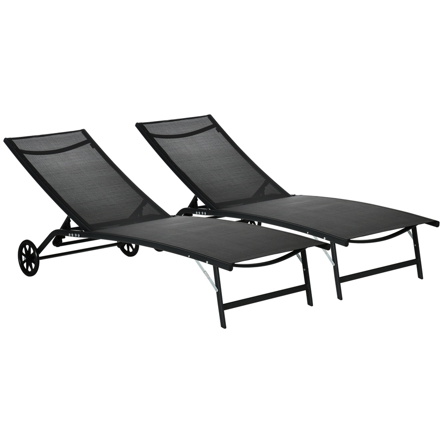 Image 988066.jpg, Product 988-066 / Price $239.99, Outsunny 2PCs Lounge Chairs with Wheels, 5-Level Adjustable Backrest, Black from Outsunny on TSC.ca's Home & Garden department