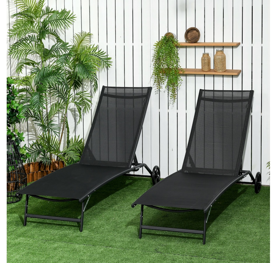 Image 988066_ALTMORE1.jpg, Product 988-066 / Price $248.99, Outsunny 2PCs Lounge Chairs with Wheels, 5-Level Adjustable Backrest, Black from Outsunny on TSC.ca's Home & Garden department