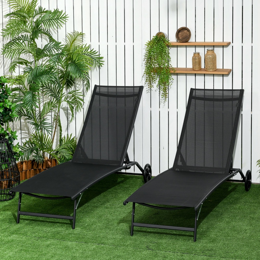 Image 988066_ALTMORE1.jpg, Product 988-066 / Price $239.99, Outsunny 2PCs Lounge Chairs with Wheels, 5-Level Adjustable Backrest, Black from Outsunny on TSC.ca's Home & Garden department