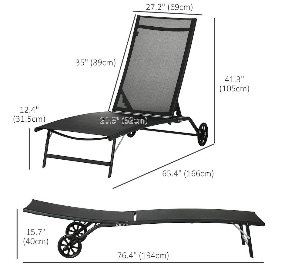 Image 988066_ALTMORE2.jpg, Product 988-066 / Price $248.99, Outsunny 2PCs Lounge Chairs with Wheels, 5-Level Adjustable Backrest, Black from Outsunny on TSC.ca's Home & Garden department