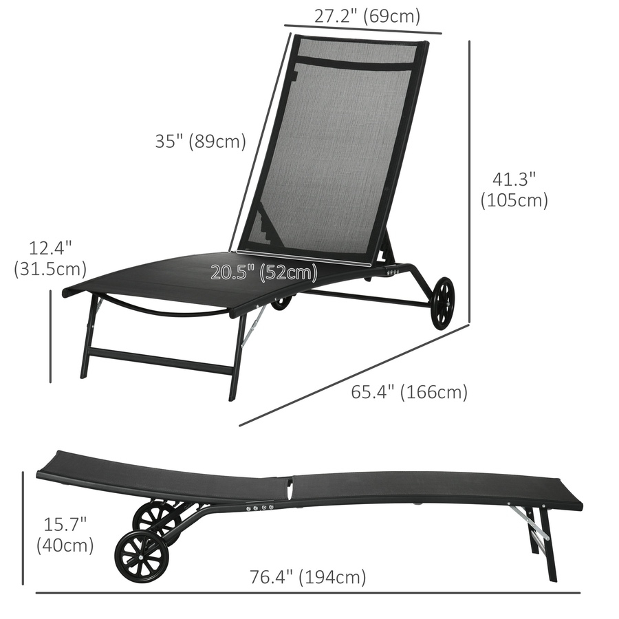 Image 988066_ALTMORE2.jpg, Product 988-066 / Price $239.99, Outsunny 2PCs Lounge Chairs with Wheels, 5-Level Adjustable Backrest, Black from Outsunny on TSC.ca's Home & Garden department