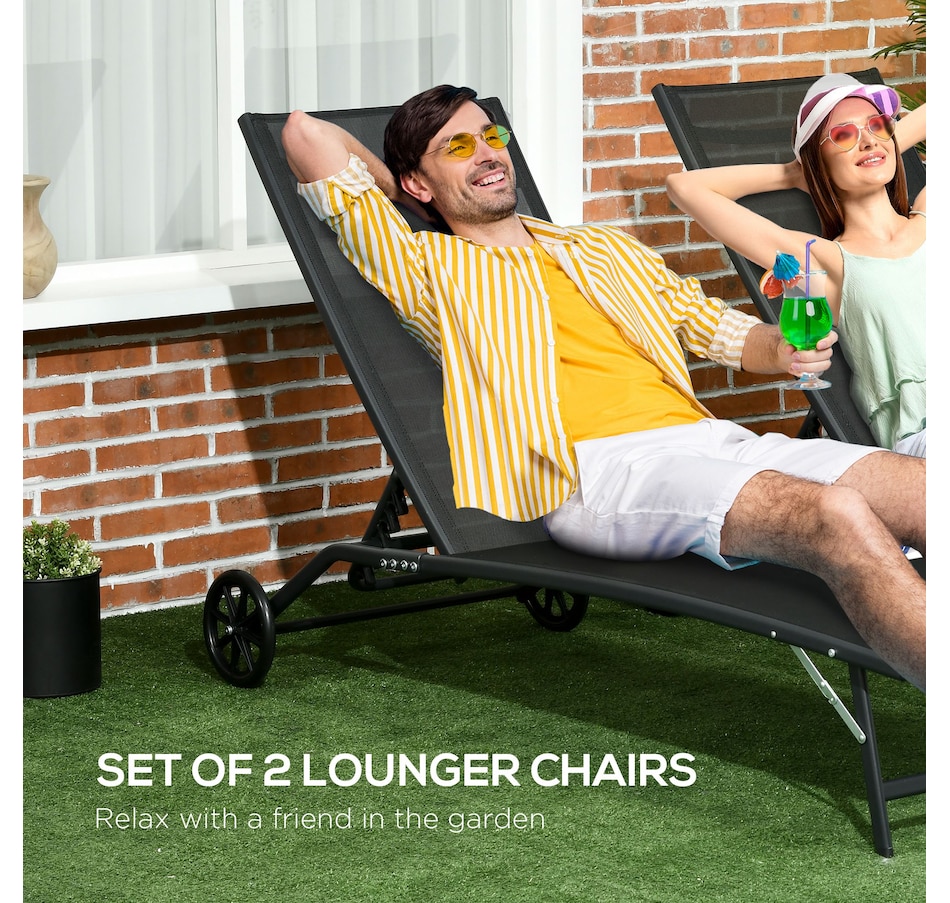 Image 988066_ALTMORE3.jpg, Product 988-066 / Price $248.99, Outsunny 2PCs Lounge Chairs with Wheels, 5-Level Adjustable Backrest, Black from Outsunny on TSC.ca's Home & Garden department