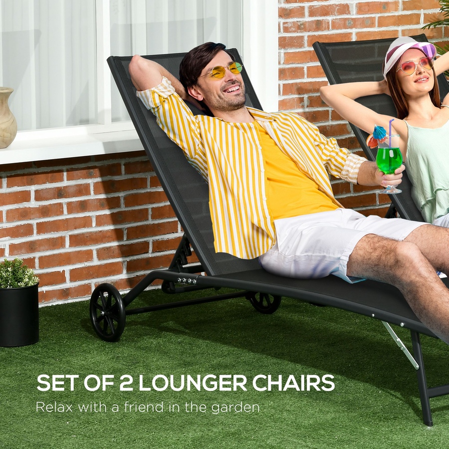 Image 988066_ALTMORE3.jpg, Product 988-066 / Price $239.99, Outsunny 2PCs Lounge Chairs with Wheels, 5-Level Adjustable Backrest, Black from Outsunny on TSC.ca's Home & Garden department