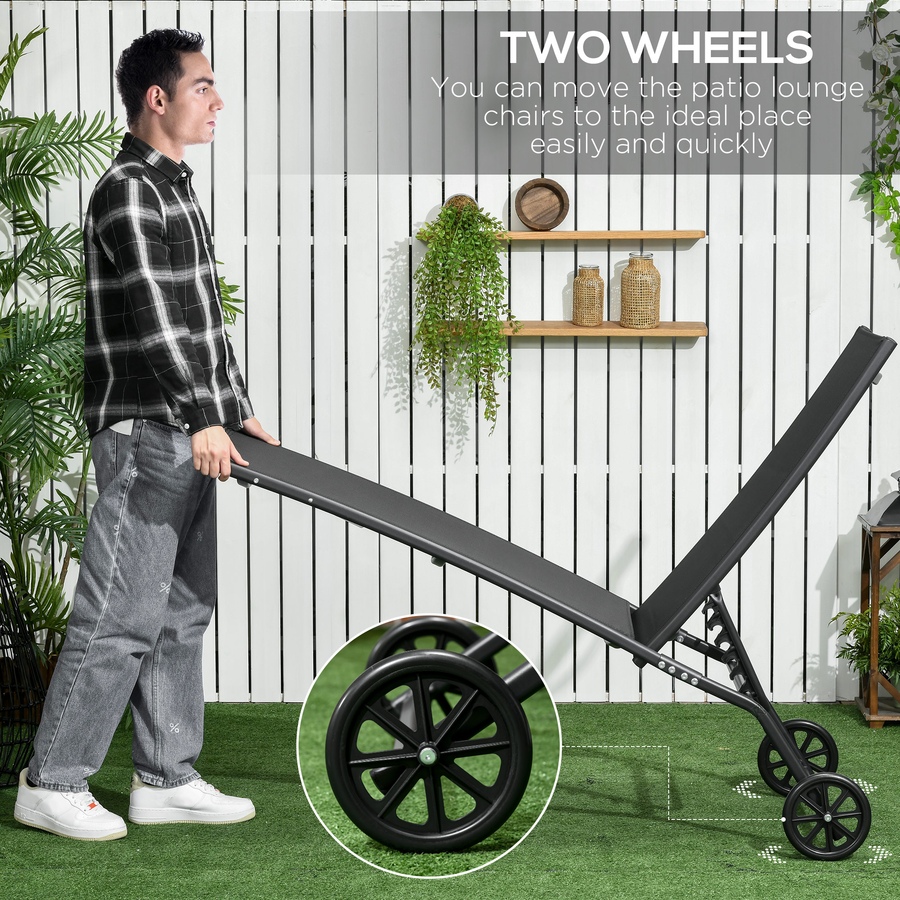 Image 988066_ALTMORE5.jpg, Product 988-066 / Price $239.99, Outsunny 2PCs Lounge Chairs with Wheels, 5-Level Adjustable Backrest, Black from Outsunny on TSC.ca's Home & Garden department