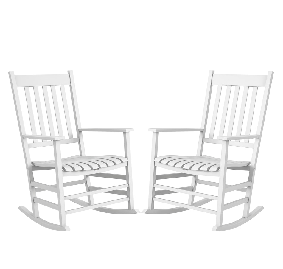 Image 988067.jpg, Product 988-067 / Price $249.99, Outsunny Wooden Patio Rocking Chairs Set of 2 w/ Slatted Seat, White from Outsunny on TSC.ca's Home & Garden department