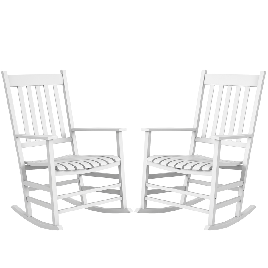 Image 988067.jpg, Product 988-067 / Price $255.99, Outsunny Wooden Patio Rocking Chairs Set of 2 w/ Slatted Seat, White from Outsunny on TSC.ca's Home & Garden department